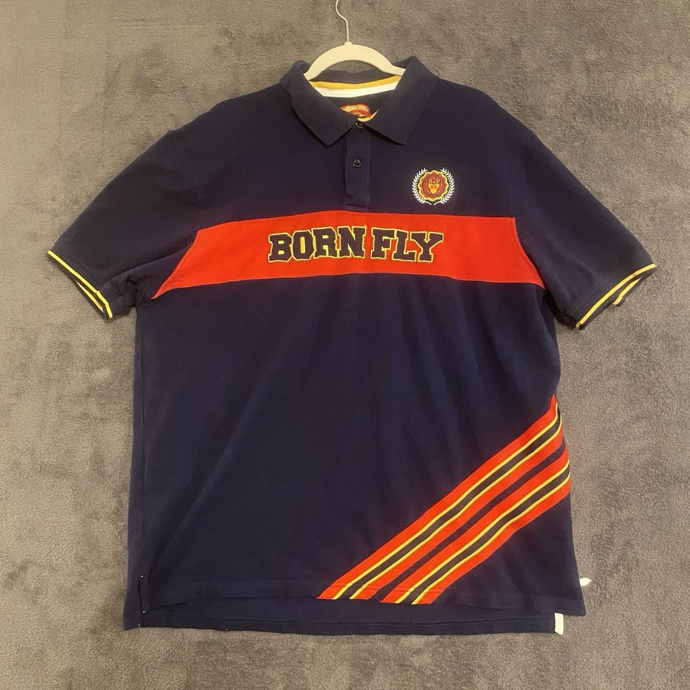 Born Fly Polo Shirt  Red and blue embroidered Short Sleeve Cotton Men 3XL